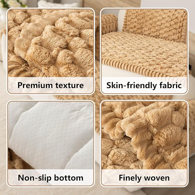 Upgraded Washable Non Slip Dog Couch Cover, Soft Thick Fuzzy Sofa Slipcover, Pet Friendly Furniture Protector for Sofa Couch(Khaki,28"x59") - Image 6
