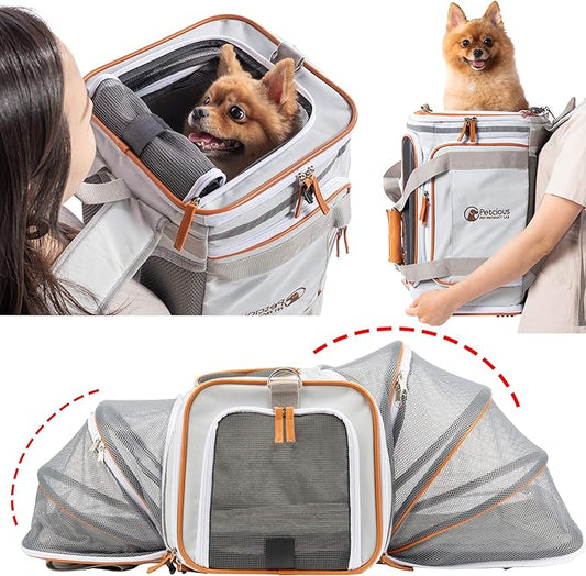 Airline Approved Pet Carrier Backpack Under seat, Soft Unique Dog Purse Travel Carriers Backpacks for Hiking Camping Outdoor, Tote Front Expandable Bag for Small Puppy Dogs in Airplane Car