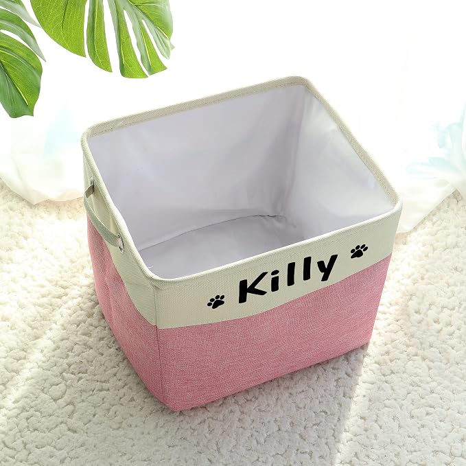 PET ARTIST Collapsible Dog Toy Storage Basket Bin with Personalized Pet's Name - Rectangular Storage Box Chest Organizer for Dog Toys,Clothing,Apparel & Accessories (Pink Big One) - Image 9