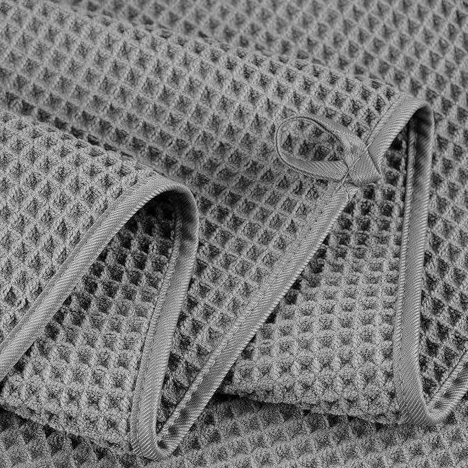 POLYTE 430 GSM Microfiber Quick Dry Lint Free Oversize Bath Towel Set, 6 Piece (Waffle Weave) - Image 4