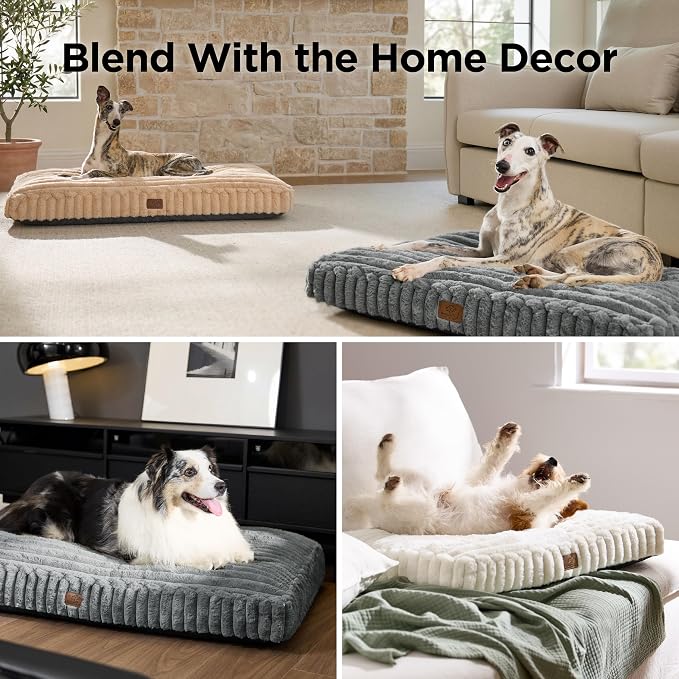 Bedsure ComfyFleece™ Fluffy Balanced Support XL Dog Bed,47x29 | Golden Ratio Chopped Foam & PP Cotton, Upscale Home Decor,Waterproof Liner, Removable Washable Cover, Nonslip Bottom,Cream - Image 6