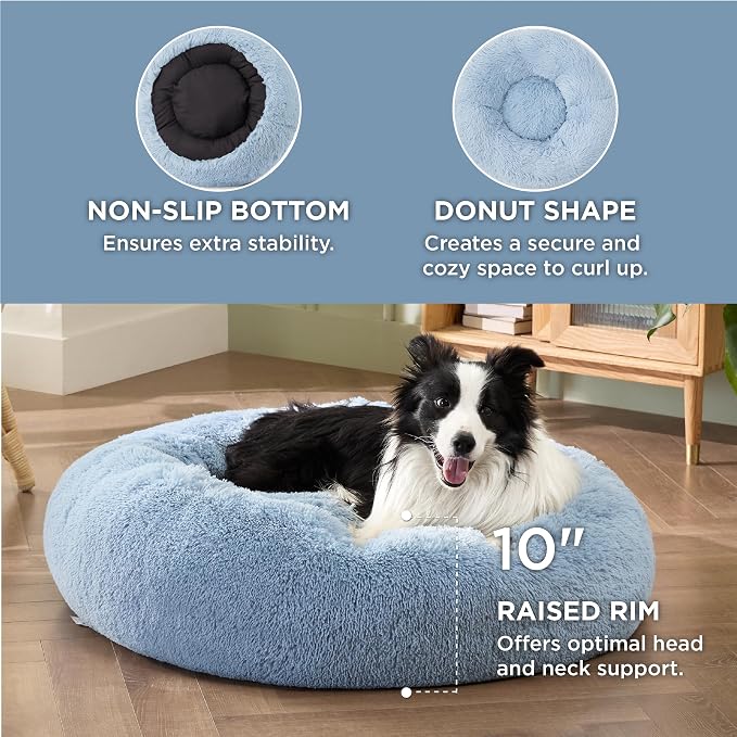 Bedsure Calming Dog Beds Large Sized Dog Donut Washable Pet Bed,36ins | Fluffy Faux Fur Round Cuddler,with Removable Washable Cover,Anti-Slip Bottom,Anti-Anxiety,for Pets Up to 80 Lbs,Light Blue - Image 3