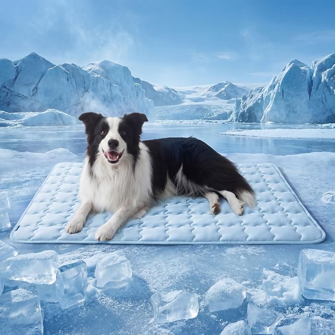 Bedsure Cooling Dog Mat Extra Large, Q-Max>0.5 XL Thin Breathable Cold Crate Pad for Pet, Portable Washable Kennel Bed for Summer Active Dog with Chill Soothing Fabric to Rapid Cooling, 41x28, Blue by Unknown