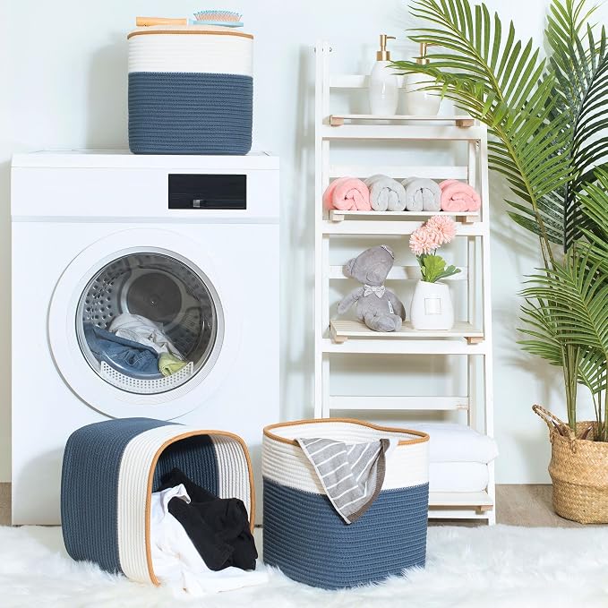 MINTWOOD Design 3-Pack 11x11 Inch Cube Storage Bin, Woven Storage Cube Organizer, Closet Organizer, Cute Square Storage Bins, Decorative Classroom Bathroom Pantry and Shelf Baskets, Prussian Blue - Image 7