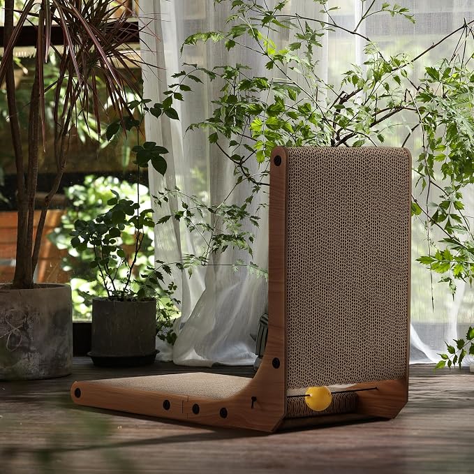 FUKUMARU Cat Scratcher, 18.9 Inch L Shaped Cat Scratch Pad for Indoor Cats | Vertical Cat Scratching Board with Ball Cat Toy, Cardboard Cat Scratcher for Wall Sofa Couch, Kitten Scratching Post - Image 7