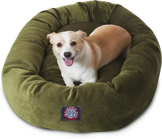Majestic Pet 32 Inch Micro Velvet Calming Dog Bed Washable – Cozy Soft Round Dog Bed with Spine for Head Support - Fluffy Donut Puppy Mat 32x23x7 (inch) Medium – Fern by MajesticPet