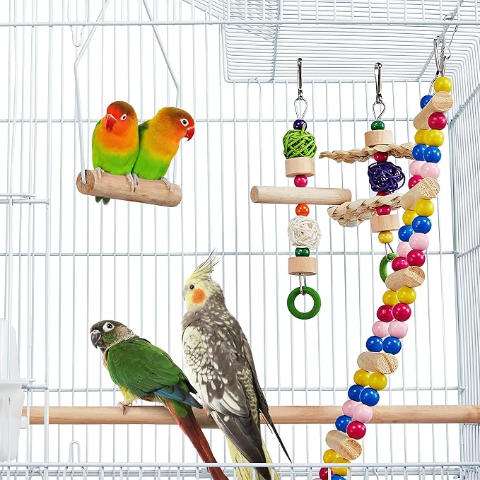 Yaheetech 39-inch Roof Top Medium Parakeet Bird Cages for Cockatiels Conures Finches Budgies Canaries Lovebirds Parakeets Green Cheek Small Birds Parrots, Travel Flight Birdcage w/Toys, White - Image 7