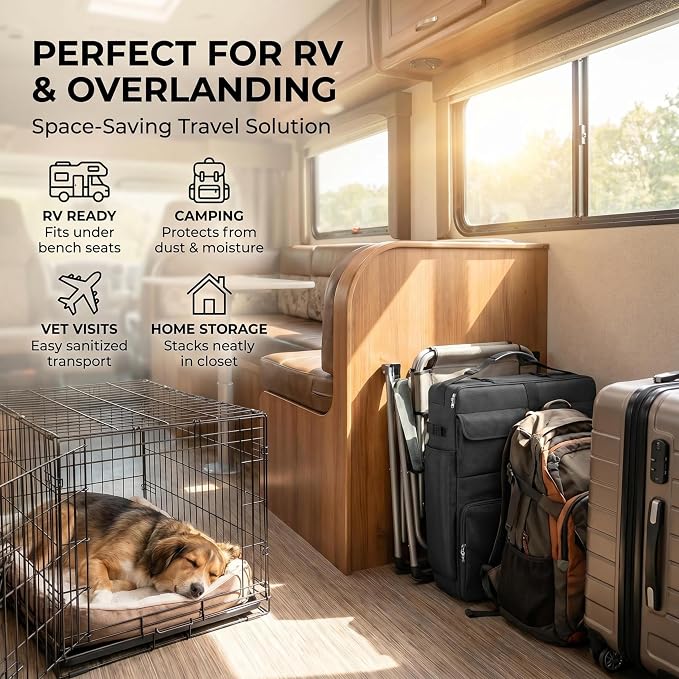 30" Dog Cage Storage Bag, Heavy Duty Waterproof 1680D Oxford & Shockproof Pearl Cotton DogCrate Carry Bag, 3-Side Open Dog Fence Carrying Bag,for Foldable Wire Crates Pet Playpen Outdoor RV Travel - Image 7