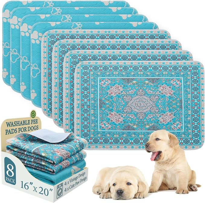 Homimp Washable Pee Pads for Dogs, 8 Pack Reusable Puppy Pads Waterproof, Absorbent and Leakproof Dog Pee Pads, Non Slip Puppy Training Pads, Pet Mat for Floor, Crate, Couch, Whelping,Blue, 16"x20" by HOMIMP
