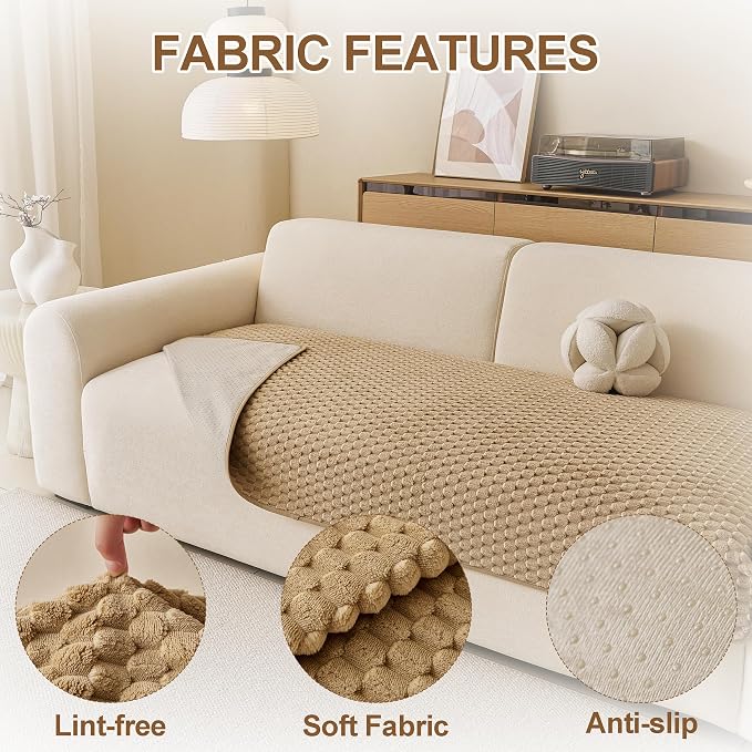 Waterproof Couch Covers for Dogs Washable, Pet sectional Sofa Cover | Non Slip Fuzzy Couch Slipcovers for 3 Cushion, Furniture Protector,Scratch Resistant Couch Covers for Sofa (Khaki,35"x 71") - Image 2