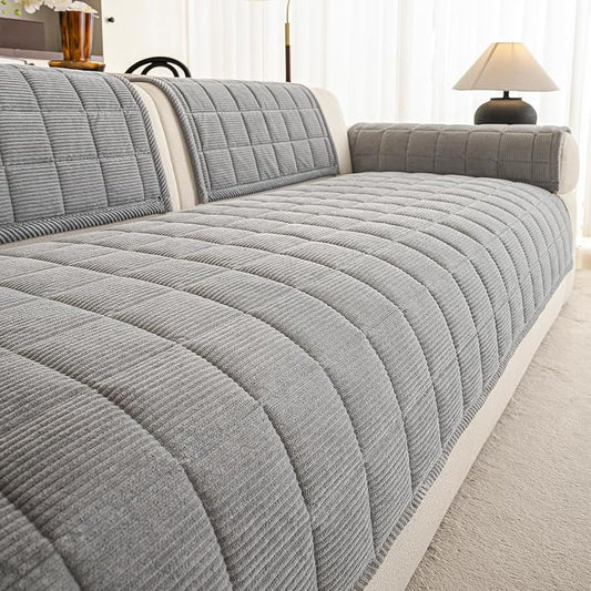 Velvet Couch Covers for Sectional Sofa Washable, Non-Slip L Shaped Sectional Couch Cover, Soft Pet Couch Covers for Sofa, Furniture Slipcovers for 3 Cushion Couch(1PC,35"x83",Light Grey) by PJLZJFBY