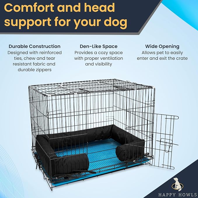 Happy Howls Dog Crate Bumper - Dog Cage- Waterproof 1100D Fabric - with Reinforced Ties & Durable Zippers - Fits Front or Side Door Puppy Kennels - Removable Cover (Blue, 30.0" L x 19.0" W) - Image 2