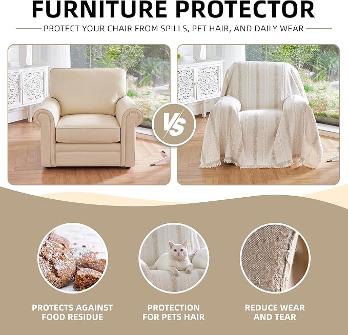 Couch Cover for Dogs Washable Sofa Cover, Sectional Couch Covers, Sofa Covers for 2 Cushion Couch, Non Slip Stripe Sofa Slipcovers Furniture Protector (Beige, 91 * 71) - Image 2