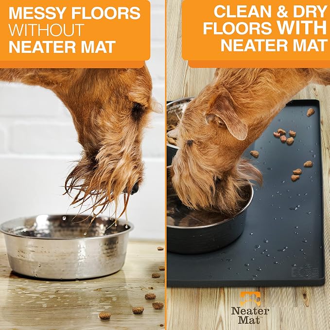 Neater Pet Brands Neater Mat Cat & Dog Food Mat, Waterproof & BPA-Free Silicone Placemat with Raised Edge for Under Food and Water Bowls, 16" x 10", Midnight Black - Image 5