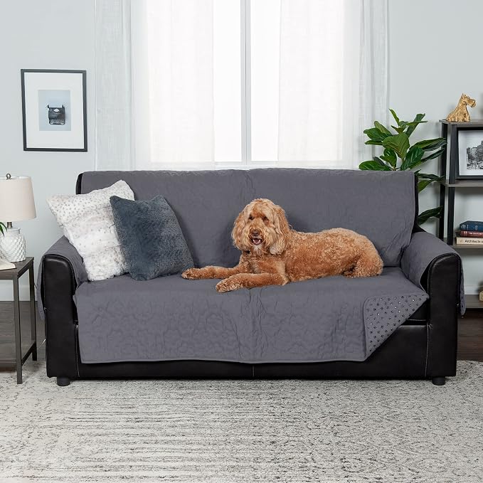 Furhaven Waterproof & Non-Slip Sofa/Couch Cover Protector for Dogs, Cats, & Children - Quilted Paw Print Living Room Furniture Cover - Gray, Sofa - Image 4
