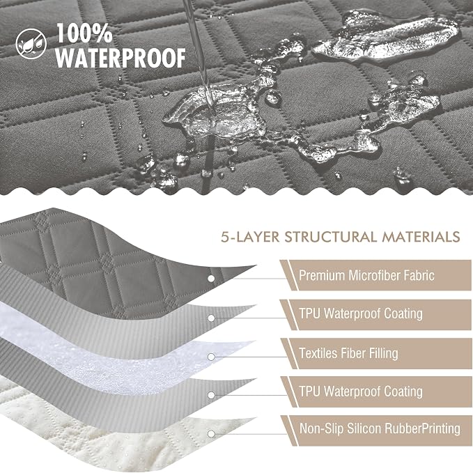 Genina Waterproof Couch Cover, Washable Anti-Slip 67 inch Sofa Covers with 3 Cushions, Sectional Couch Covers for Pets Friendly, Sofa Slipcovers for Dogs Cats, (67inch/Light Grey) - Image 5