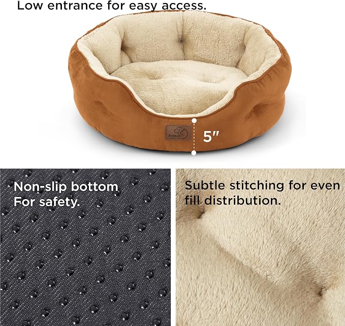 Bedsure Small Dog Bed Washable,Round Cat Beds for Indoor Cats,25in | Terracotta Soft Plush Pet Bed,Dog Beds for Small Dogs for Puppy and Kittens,Anti-Slip Bottom,Easy to Clean - Image 4