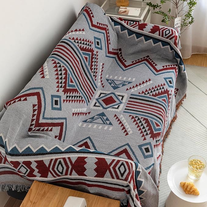 ROOMLIFE Grey-Violet Geometry Jacquard Couch Cover Aztec Thread Blanket Sofa Slipcovers Boho Living Room Sofa Covers Sectional Couch Covers for 3-4 Cushion Couch Furniture Protector for Dogs 71"x 134" - Image 5
