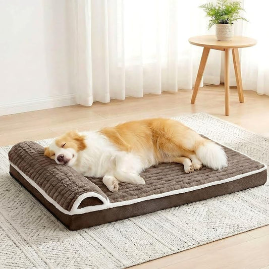 Orthopedic Large Dog Bed Pillow Pet Sofa Bed 42''X28'' Taupe | Egg-Crate Foam Pet Couch Large Sized Dog, Waterproof Removable Washable Cover,Furry Puppy Crate Mat With Nonskid Bottom by Unknown