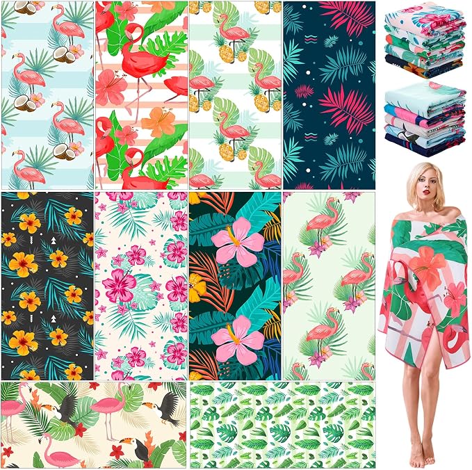 FuWeave 10 Pack Microfiber Beach Towel 28 x 55 Inch Oversized Large Quick Dry Thin Beach Towels for Pool Camping, Sand Free Lightweight Blanket for Women Adults Travel Swimming Sport (Vivid Style) by FuWeave
