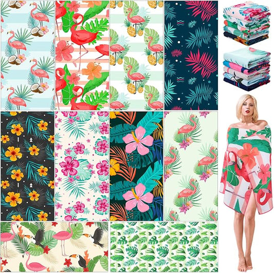 FuWeave 10 Pack Microfiber Beach Towel 28 x 55 Inch Oversized Large Quick Dry Thin Beach Towels for Pool Camping, Sand Free Lightweight Blanket for Women Adults Travel Swimming Sport (Vivid Style) by FuWeave