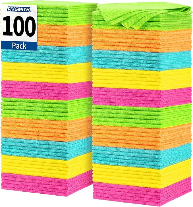 FIXSMITH Microfiber Cleaning Cloth, 100 Pack Shop Towels, Micro Fiber Cloth for Cleaning Car, All-Purpose Absorbent Cleaning Rags for Housekeeping, Dust Cloth for Office, Car Wash Towels, 12inx12in by FIXSMITH