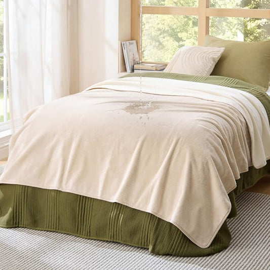 Bedsure Waterproof Blanket for Bed Soft Flannel Fleece, Twin 60"x80" Cream | Dog Blankets for Large Senior Dogs，Couch Cover Throw for Pet Leakproof, Furniture Protector for Travel Camping by Unknown