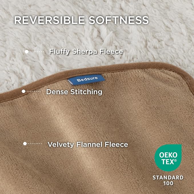 Bedsure Waterproof Dog Blankets for Large Dogs Sherpa Fleece Throw, 40X50 | Washable Soft Plush Pet Cat Blanket for Couch Cover, Reversible Cozy Calming Sofa Protector Warm for Senior Dogs,Camel - Image 3