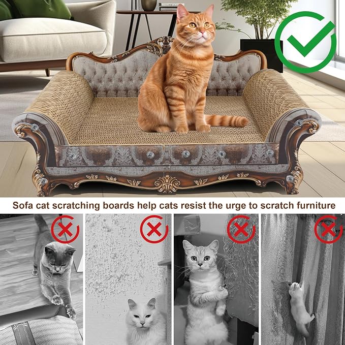 COOZMENT Sofa Shaped Scratching Couch,Thick Scratching Cardboard, Lounge Bed for Indoor Rest&Play, Sofa Scratcher Pad (23 "L X 12.2" W X 10.6 "H) - Image 3