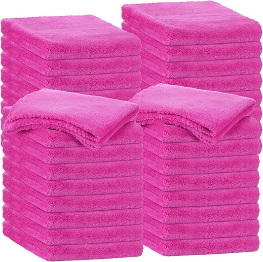Shimeyao 30 Pcs 16 x 16 Inch Edgeless Microfiber Plush Towels for Cars Detailing Drying Wash Polishing Absorbent Cleaning Cloths, 500 GSM (Fuchsia) by Shimeyao