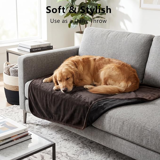 Waterproof Blanket - Reversible Dog Throw as Furniture Protector | Soft Velvet & Flannel, TPU Leak-Proof Liner, Machine Washable, Fits Couch and Bed, 52" x 82", Lightbrown/Darkbrown - Image 4