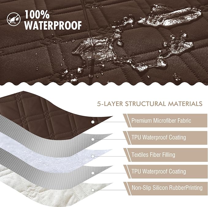 Genina Waterproof Couch Cover, Washable Anti-Slip 86.6 inch Sofa Covers with 4 Cushions, Sectional Couch Covers for Pets Friendly, Sofa Slipcovers for Dogs Cats, (86inch/Chocolate) - Image 5