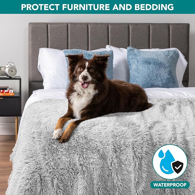 PetAmi Waterproof Dog Blanket for Couch, Bed & Furniture,Reversible Sherpa & Faux Fur Pet Blanket, Leakproof Blanket for Dog Cat, Washable Couch Protector, Soft Calming Pet Throw (40x60, Light Gray) - Image 2