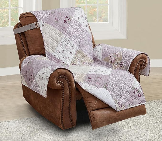 Brilliant Sunshine Lilac & Beige Roses Couch Recliner Cover, 28" seat | Patchwork Design, Non Slip Sofa Cover, Furniture Protector, Large Washable Reclining Chair Slipcover for Pets, Dogs & Cats by BrilliantSunshine
