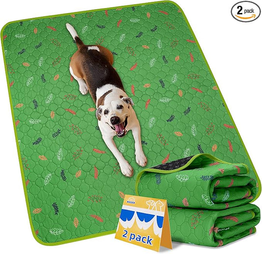 Sunheir Washable Pee Pads for Dogs Large 48" x 48" 2-Pack Reusable Puppy Pads Pet Training Pads, Absorb Dog Mats, Whelping Pad, Non-Slip Protects Against Urine Leakage (Leaves - Green, 48x48) by SUNHEIR