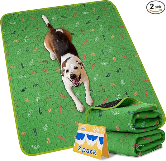 Sunheir Washable Pee Pads for Dogs 2-Pack Reusable Puppy Pads Pet Training Pads, Waterproof Dog Pee Pads for Crate, Whelping Pad, Non-Slip Protects Against Urine Leakage (Leaves - Green, 31x36) by SUNHEIR