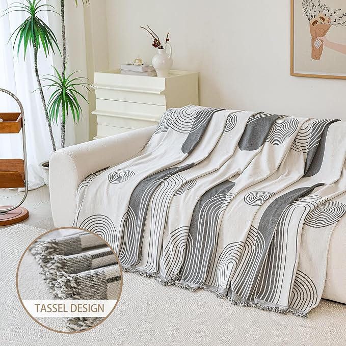 VANJOROY Boho Couch Sofa Cover for 3 Cushion Sectional Sofa L-Shape -Washable Chenille Couch Cover for Dogs Pets, Boho Couch Cover Protector Soft Grey Sofa Slipcovers with Tassel,91"x 134" - Image 3