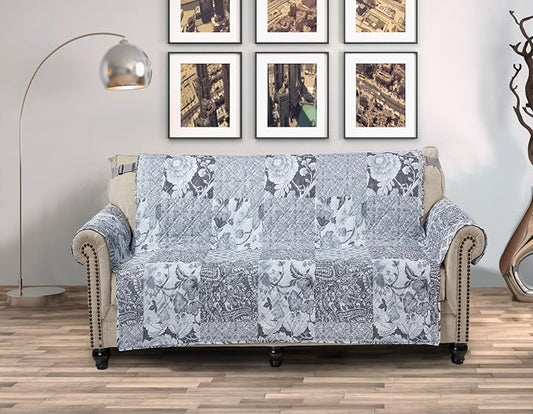 Brilliant Sunshine Multi Grey Flowers Loveseat Cover, 54" seat | Patchwork Design, Non Slip Sofa Cover, Quilted Furniture Protector, Large Washable Love Seat Slipcover for Pets, Dogs & Cats by BrilliantSunshine