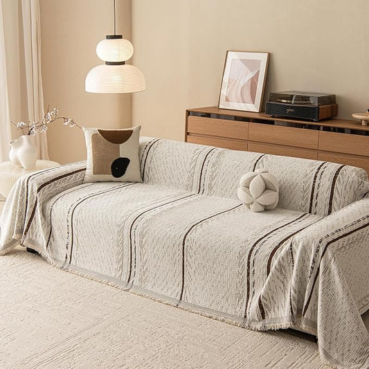 MEETSKY Boho Couch Covers for Sofa, Couch Covers for Dogs, Modern Sofa Slipcover for Sectional Sofa Covers Washable, Chenille Blend Thick Fabric Couch Blanket Cover for Living Room, 71" x 118", Beige by MEETSKY