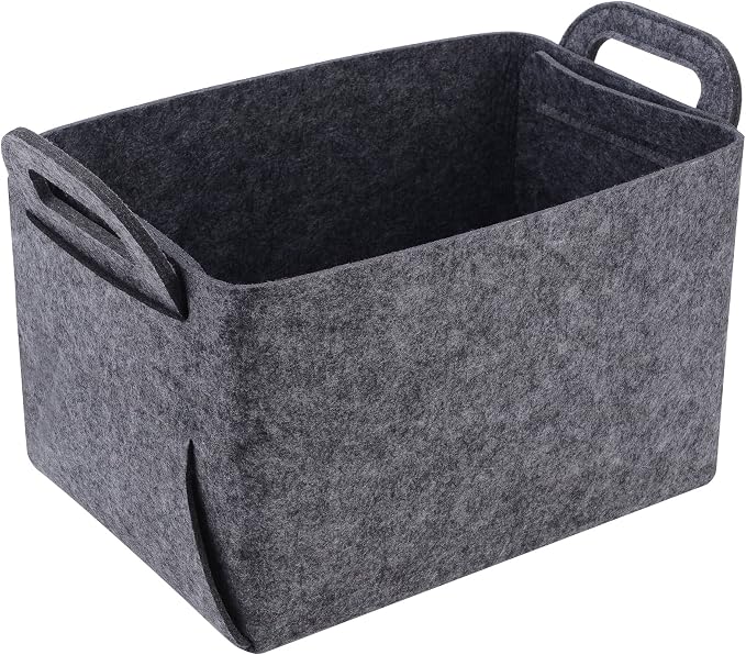 Minoisome Storage Basket Felt Storage Bin Collapsible& Convenient Box Organizer with Carry Handles for Office Bedroom Closet Babies Nursery Toys Laundry (Grey, 17.9inch（L）×12.2inch（W）×11.6inch（H）) by Unknown