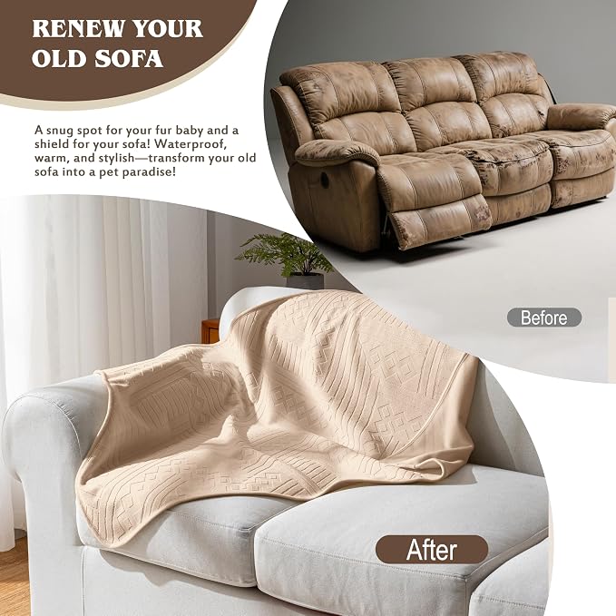 Waterproof Recliner Chair Cover - Washable Double-Sided Velvet and Pattern Reversible Cover for Couch, Sofa Protection for Dogs,30x40in/Khaki - Image 3