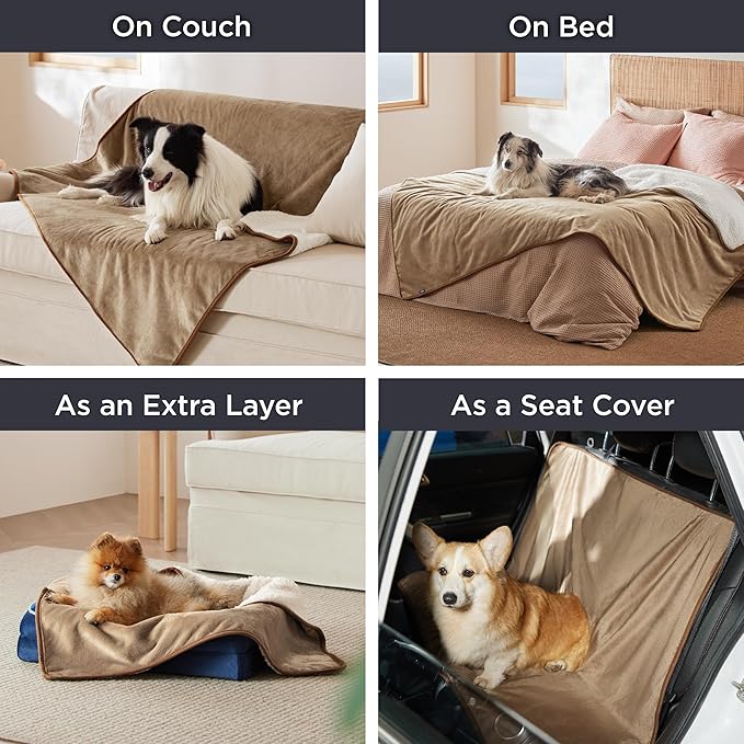 Bedsure Waterproof Blanket for Bed Soft Sherpa Fleece Throw,Queen 90x86 | Plush Cozy Calming Reversible Dog Blankets for Large Senior Dogs,Warm Bed Couch Cover,Pet Furniture Protector,Camel - Image 5