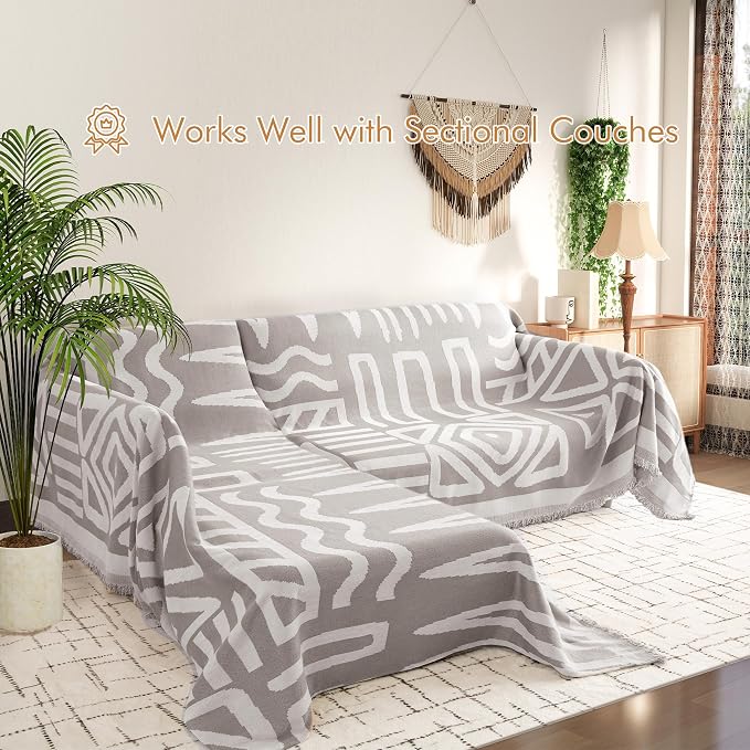 Couch Cover for 2-3 Cushion Couch Sofa Pet Friendly, Boho Sectional L Shaped Sofa Cover Washable for Dogs Cats Kids, Leather Furniture Protector Slipcover Decor for Living Room, 71"x118" - Image 6