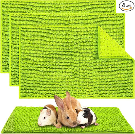 Amylove 4 Pcs Guinea Pig Cage Liner 16 x 24 Inch Washable Chenille Pee Pads Pet Dog Cat Bedding Training Mat Reusable for Small Animals Puppy Bunny Hamster Chinchilla by Amylove