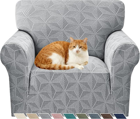 YEMYHOM 1 Piece Stretch Chair Sofa Slipcovers Couch Covers for 1 Seat, Jacquard Armchair Covers with Non-Slip Elastic Bottom, Thickened Furniture Protector for Dogs Pets kids (Small, Light Gray） by YEMYHOM