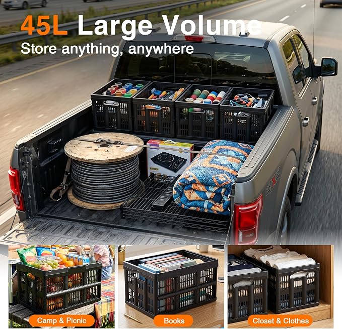 Citylife 45L Collapsible Storage Bins with Lids Plastic Storage Containers for Organizing Stackable Storage Box Large Heavy Duty Utility Crates, 3 Packs - Image 7