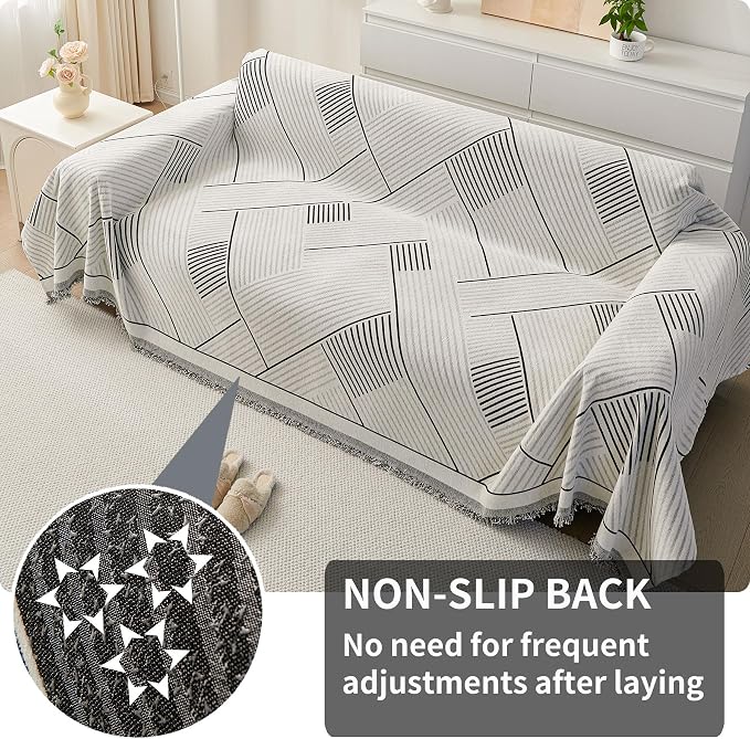 HAOMAIJIA Non Slip Couch Cover Sofa Covers for 3 Cushion Couch Washable sectional Couch Covers for Dogs pet Furniture Protector Couch Cover Blanket for Living Room (CQ-Black/Grey, 71"x118") - Image 2