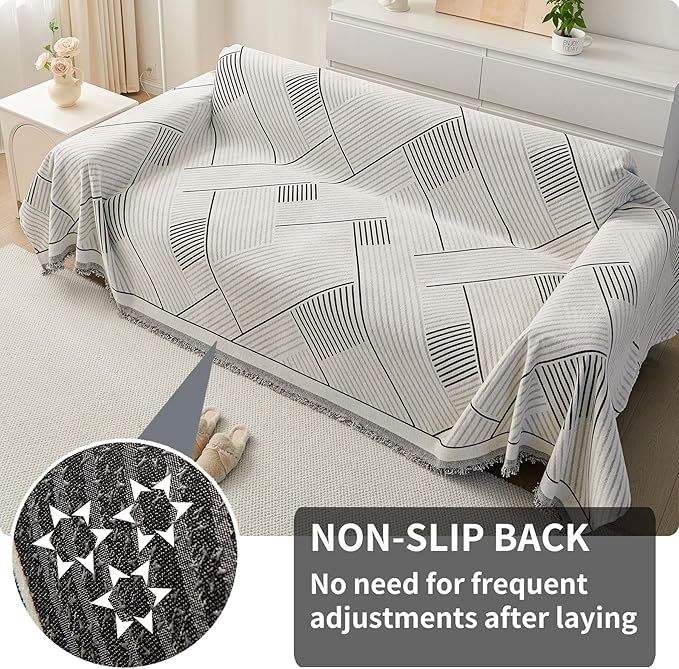 HAOMAIJIA Non Slip Couch Cover Sofa Covers for 3 Cushion Couch Washable sectional Couch Covers for Dogs pet Furniture Protector Couch Cover Blanket for Living Room (CQ-Black/Grey, 71"x118") - Image 2