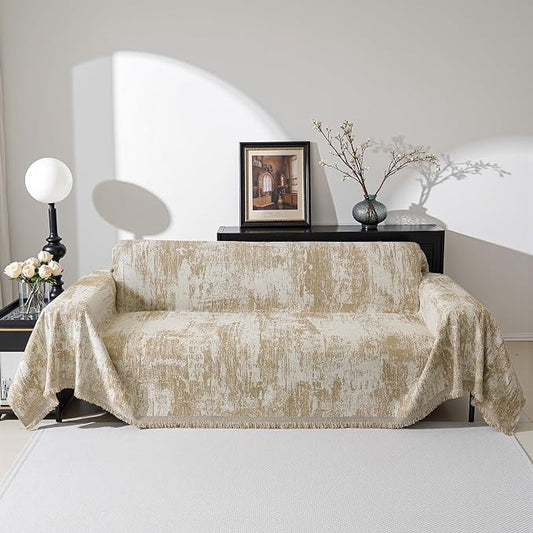 MEETSKY Oversized Couch Cover for Sectional Sofa Set Abstract Geometric Sofa Cover Washable for Pet Friendly, Couch Cover 3 Seat Couch Protector Multi-Use Blanket for Living Room, 91"x150", Khaki by MEETSKY