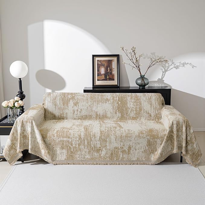 MEETSKY Couch Cover Sofa Cover Washable, Chenille Abstract Geometric Boho Sofa Covers for 2 Cushion Couch Sofa, Sofa Slipcover Love seat Pet Couch Covers for Sectional Sofa, 71" x 118", Khaki - Image 2